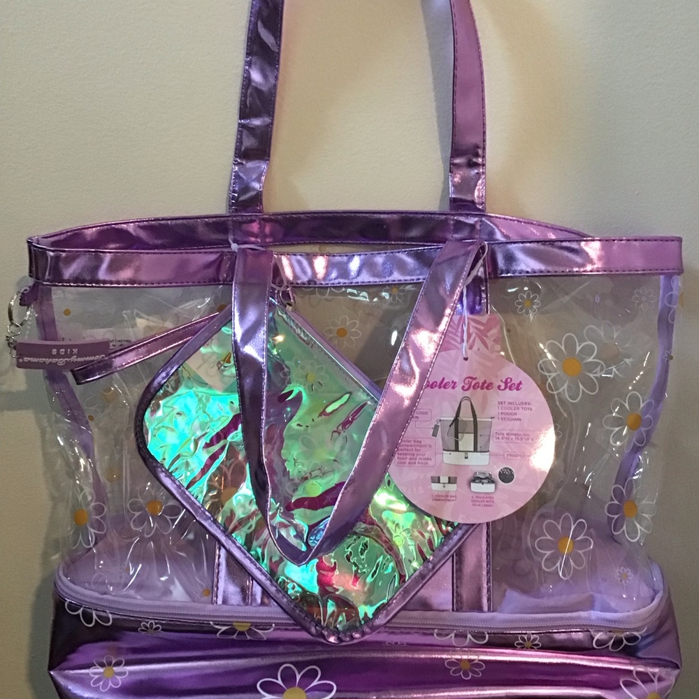 Tommy Bahama Kids Cooler Tote Set Daisy Print Purple PVC Pouch Keychain